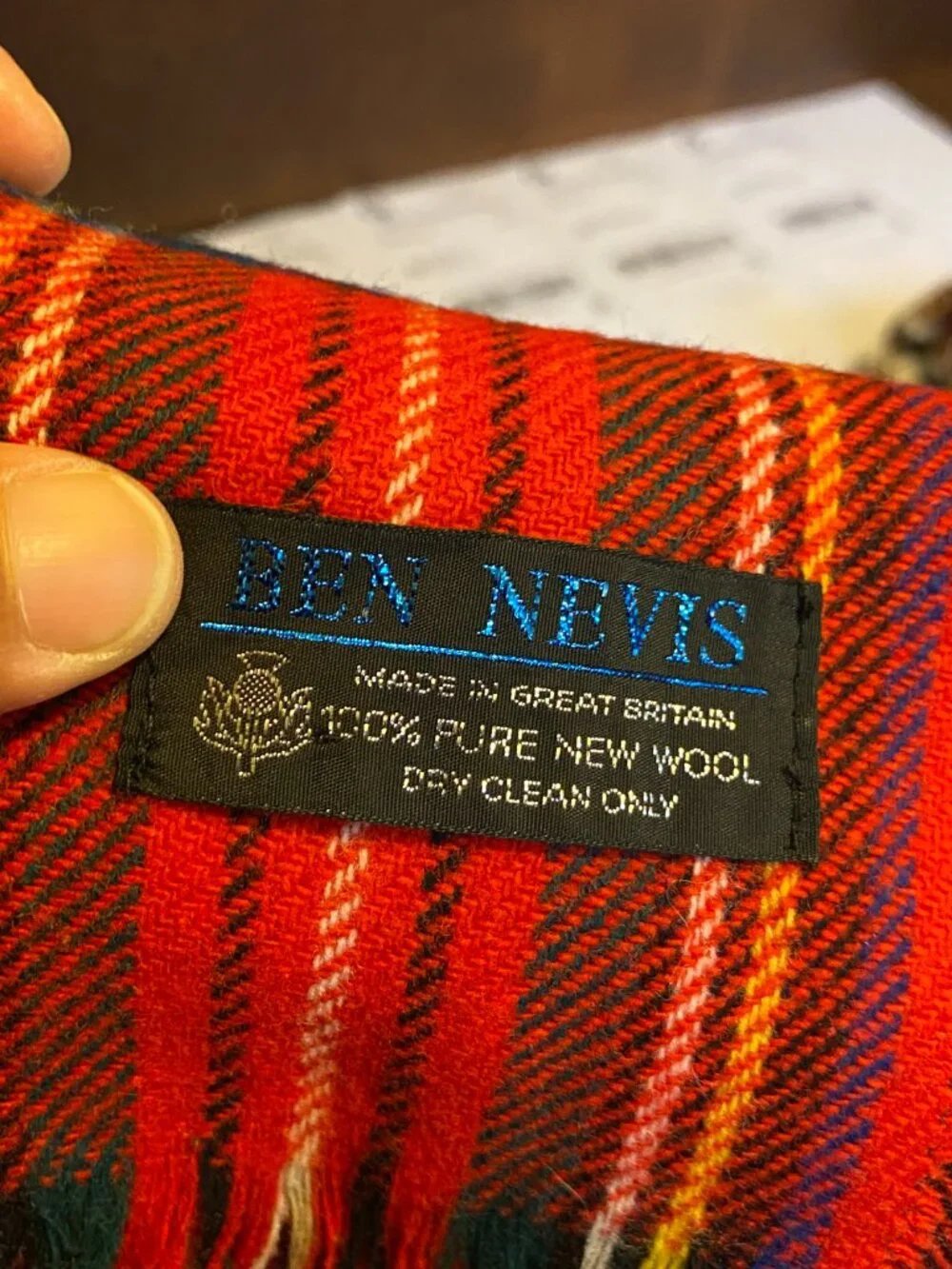 Vintage 100% Wool Scarf Ben Nevis Red Tartan Plaid Made in Great Britain